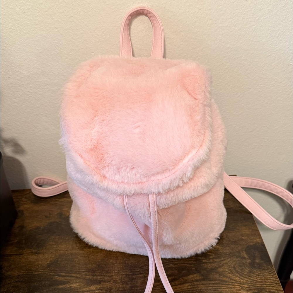 Pink Faux Fur Backpack